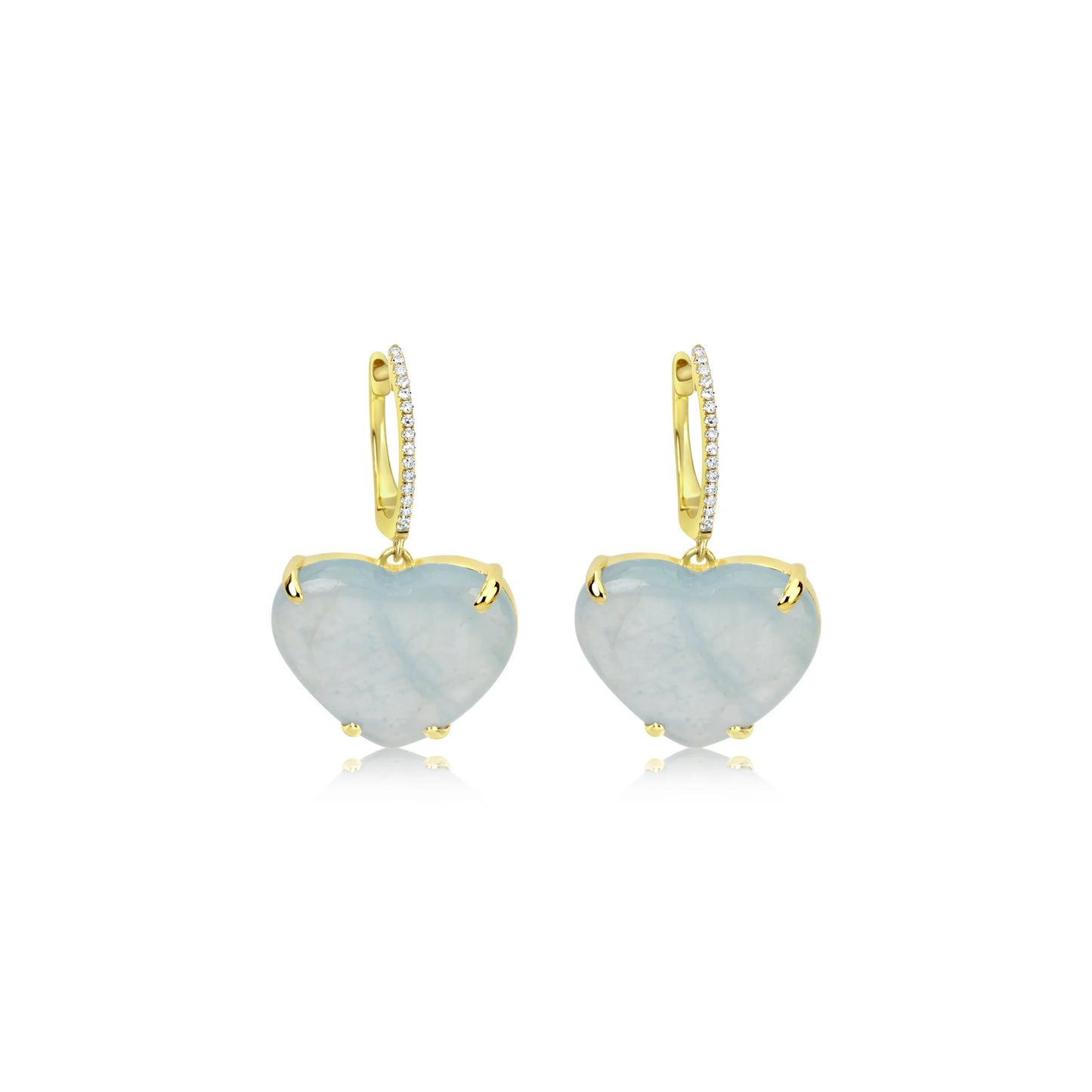 Milky Aquamarine Heart Diamond Earrings