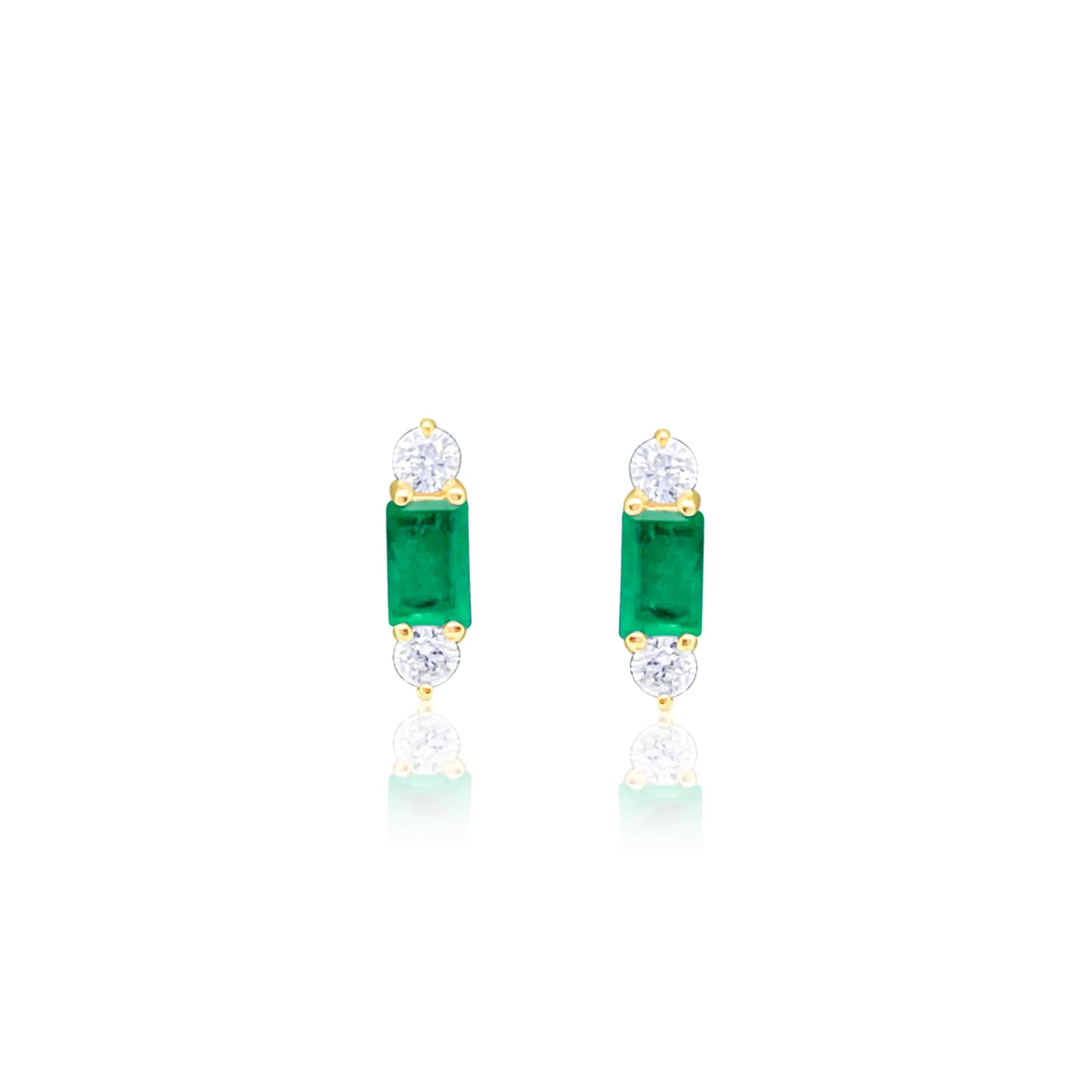 Emerald Gold Diamond Studs (Pair)