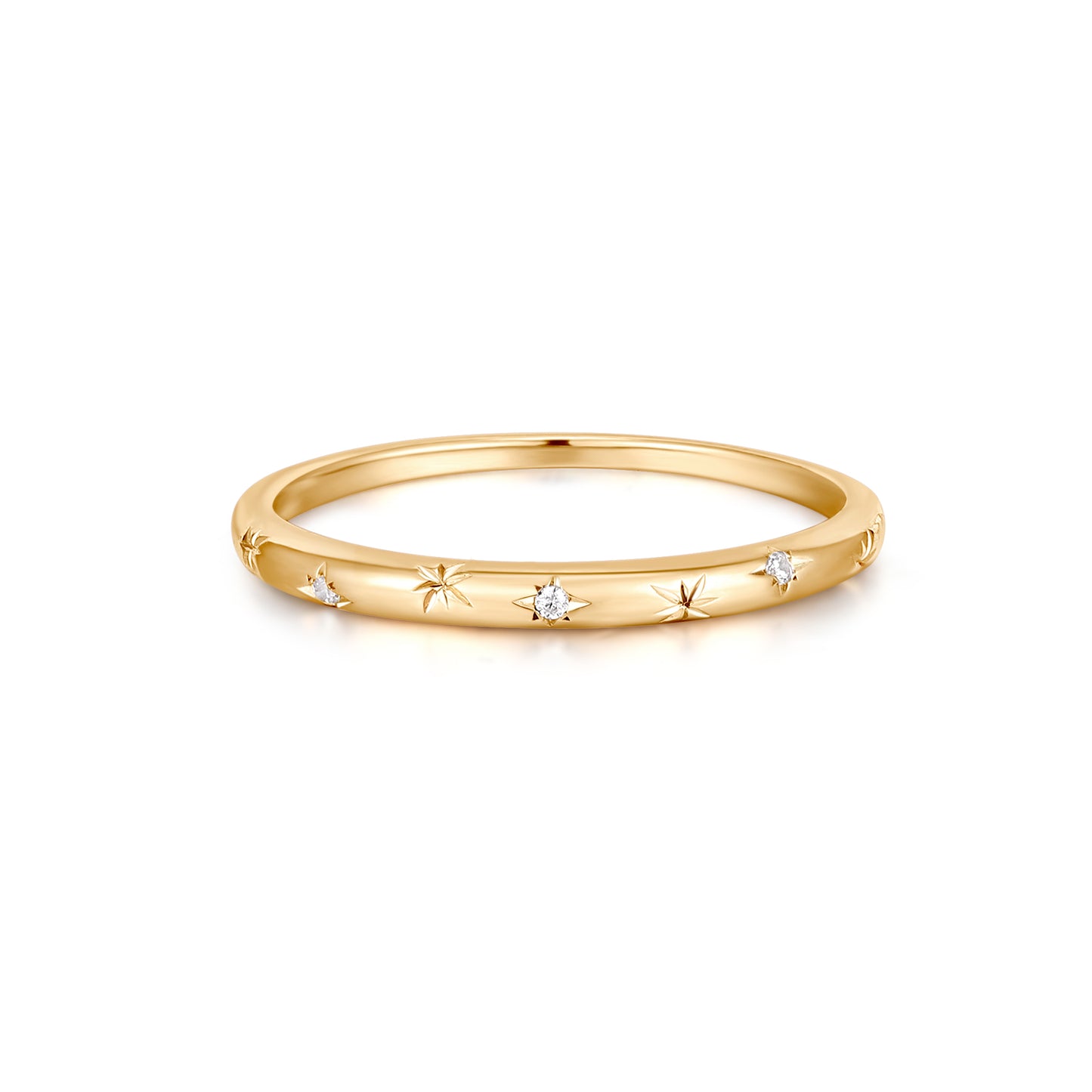 Stars & Diamond Gold Ring