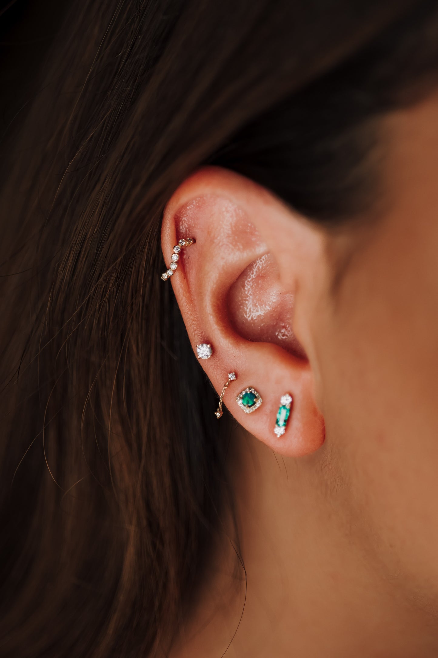 Emerald Gold Diamond Studs (Pair)
