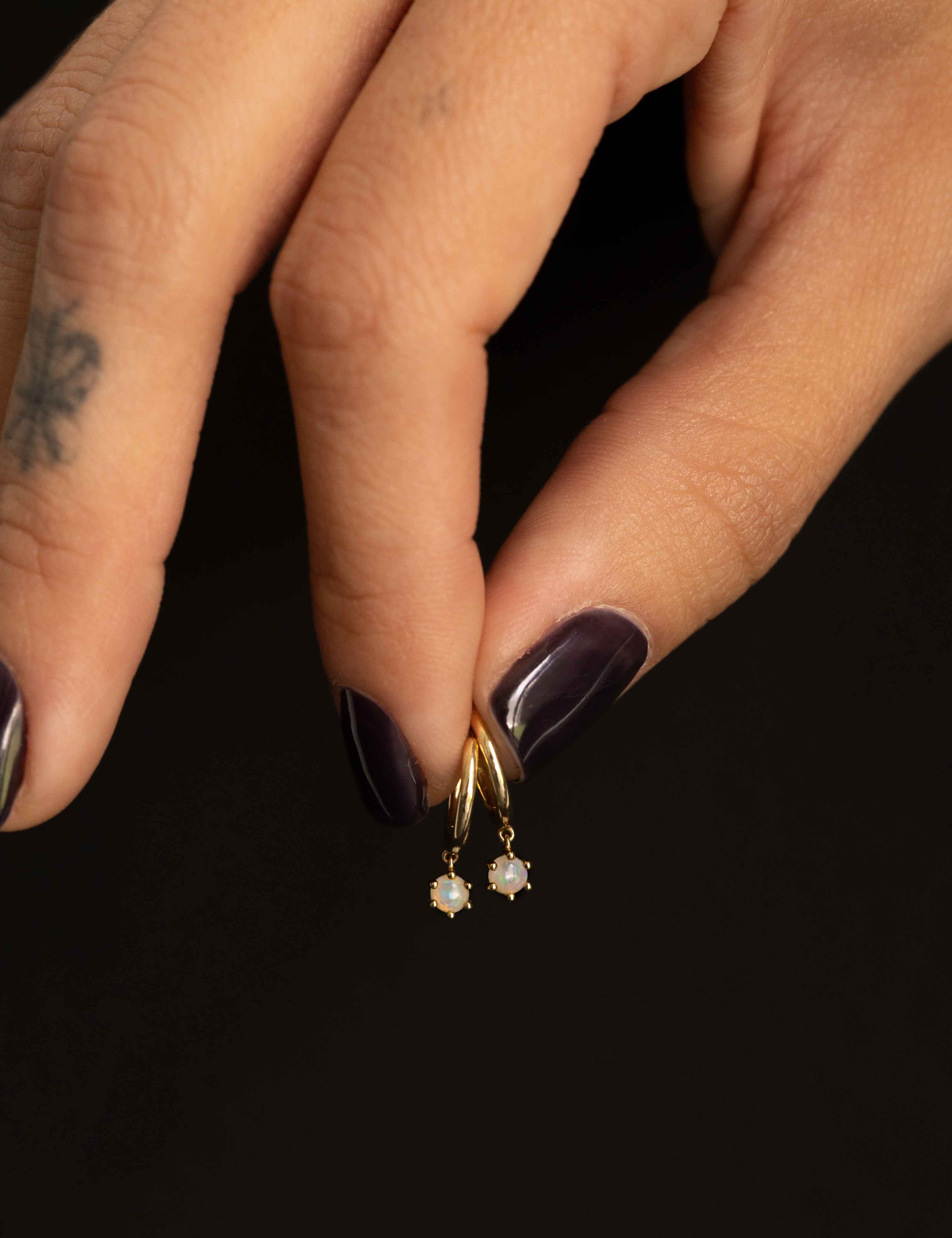 Small Planet Dangling Opal Gold Hoop Earring (Single)