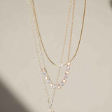 White Opal Diamond Gold Layering Necklace