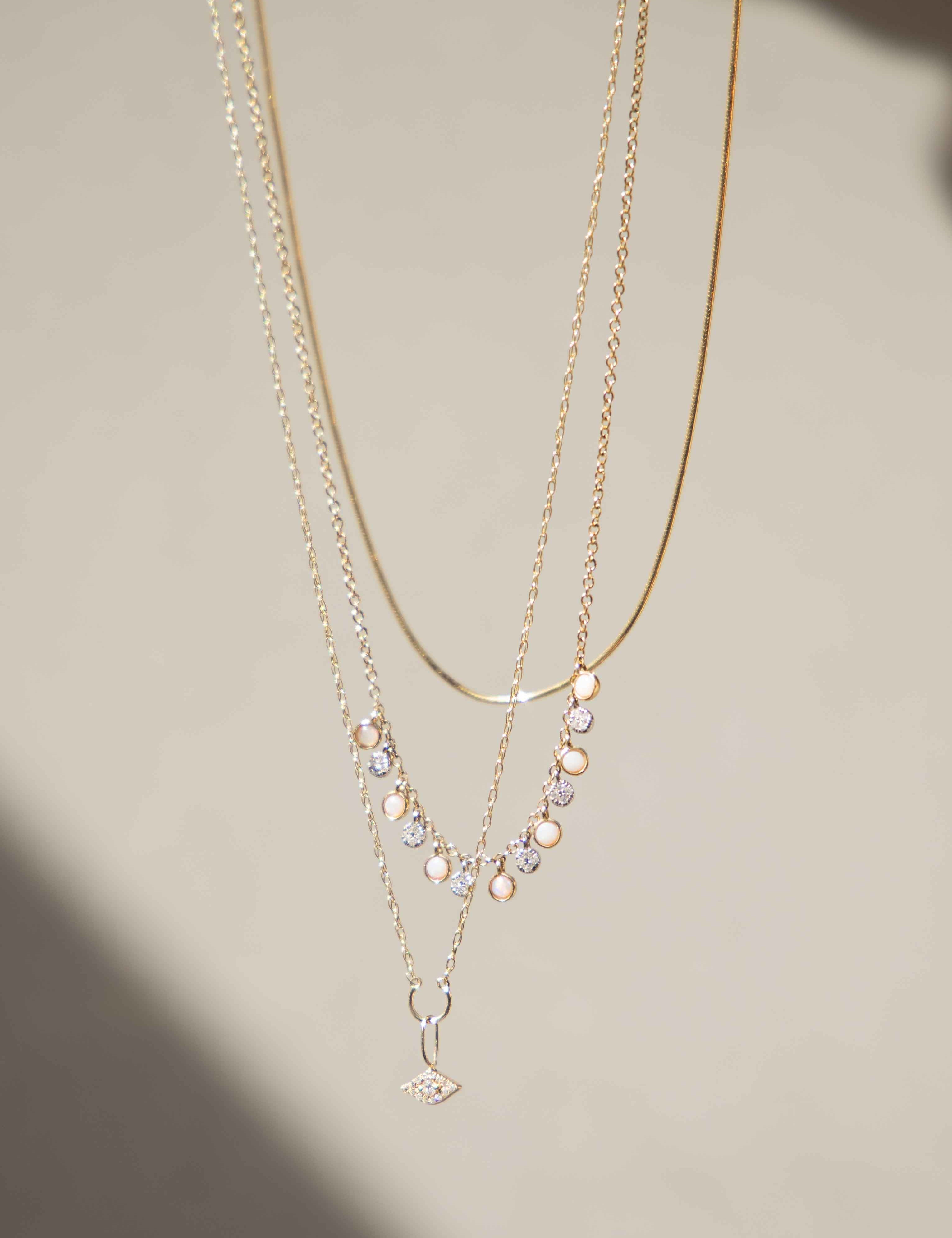White Opal Diamond Gold Layering Necklace