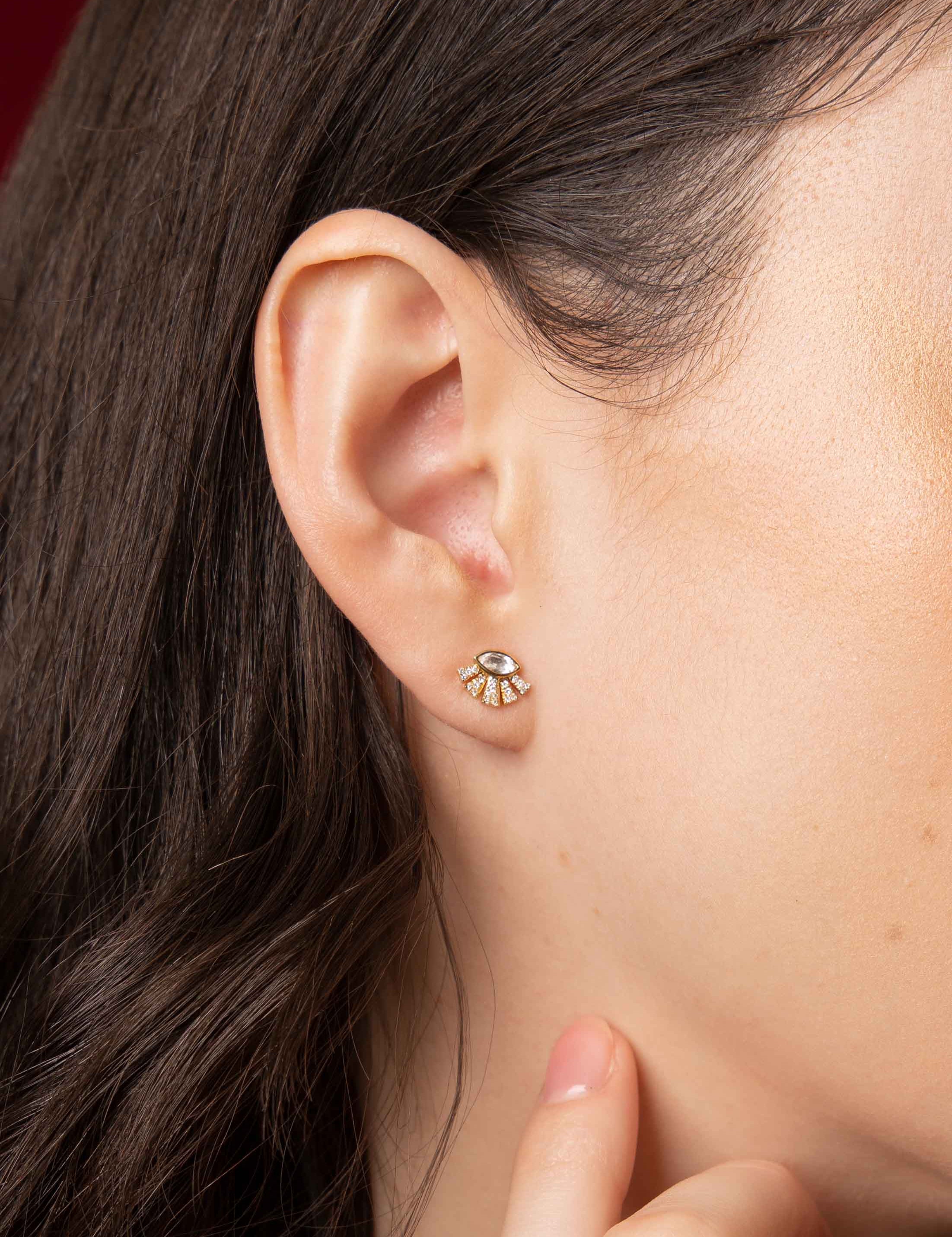 White Topaz Gold Diamond Evil Eye Studs (Pair)