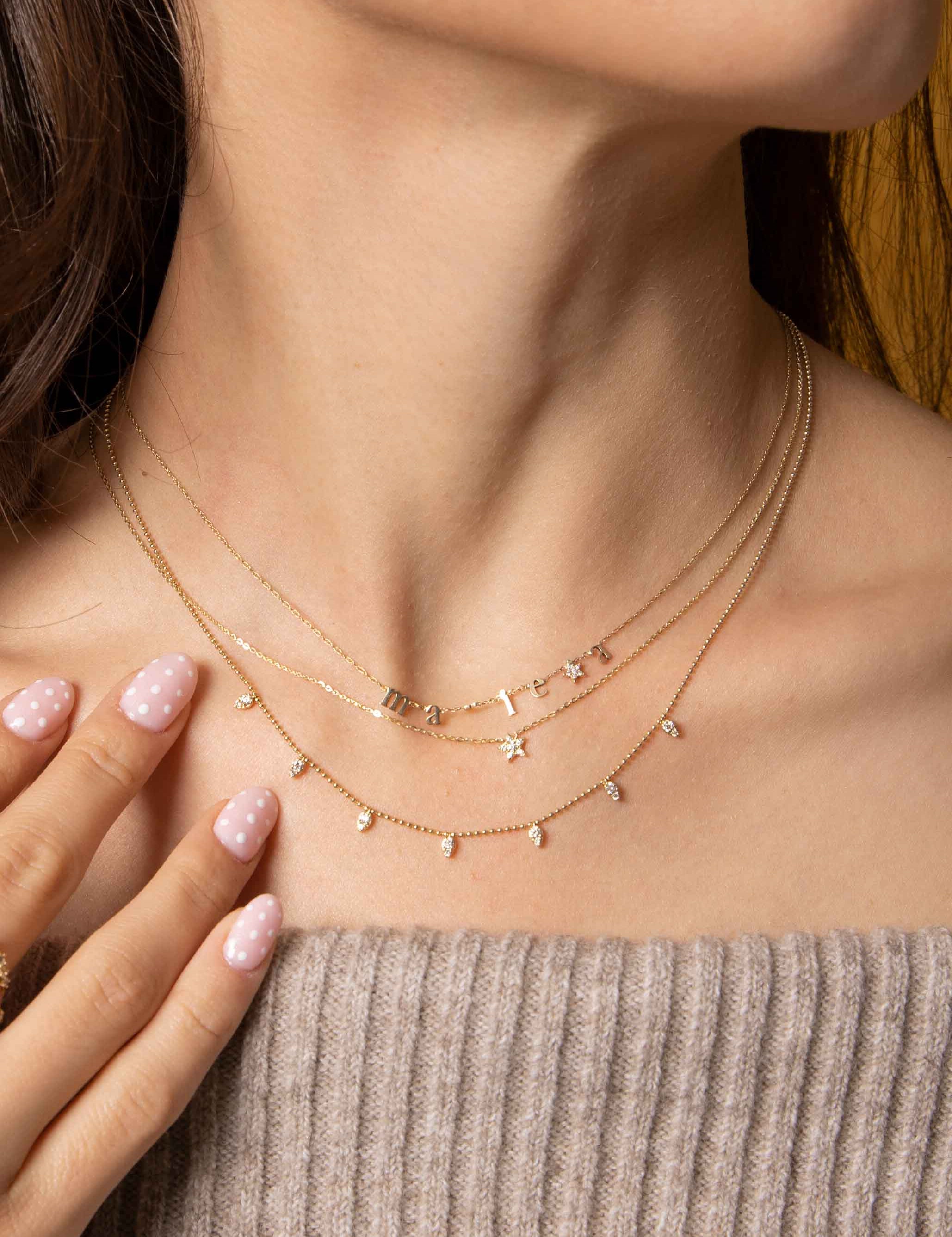 Droplets Diamond Bead Chain Gold Necklace