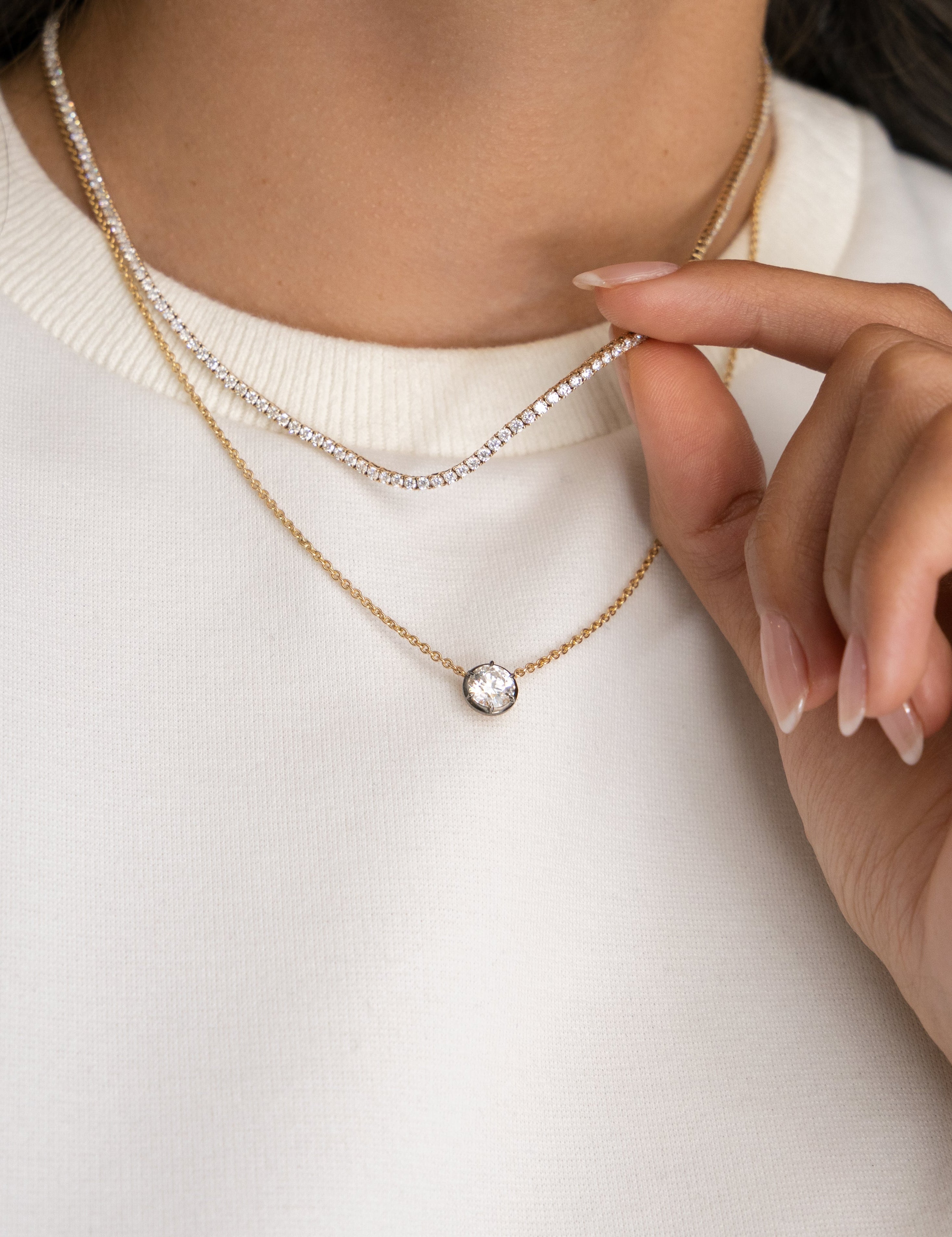 Georgian Round Lab Diamond Bezel Solitaire Necklace
