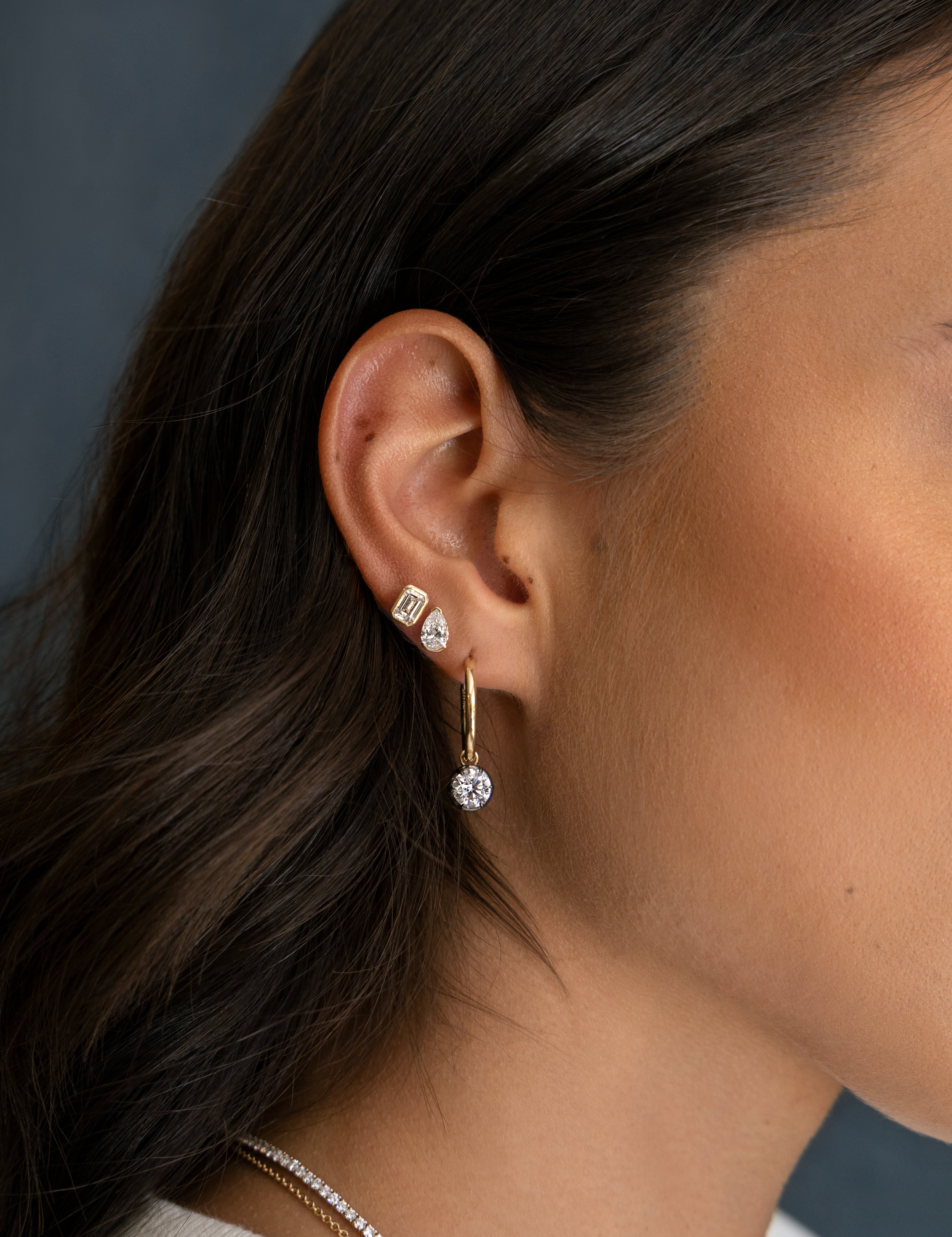 Pear Lab Grown Half Bezel Studs (Pair)