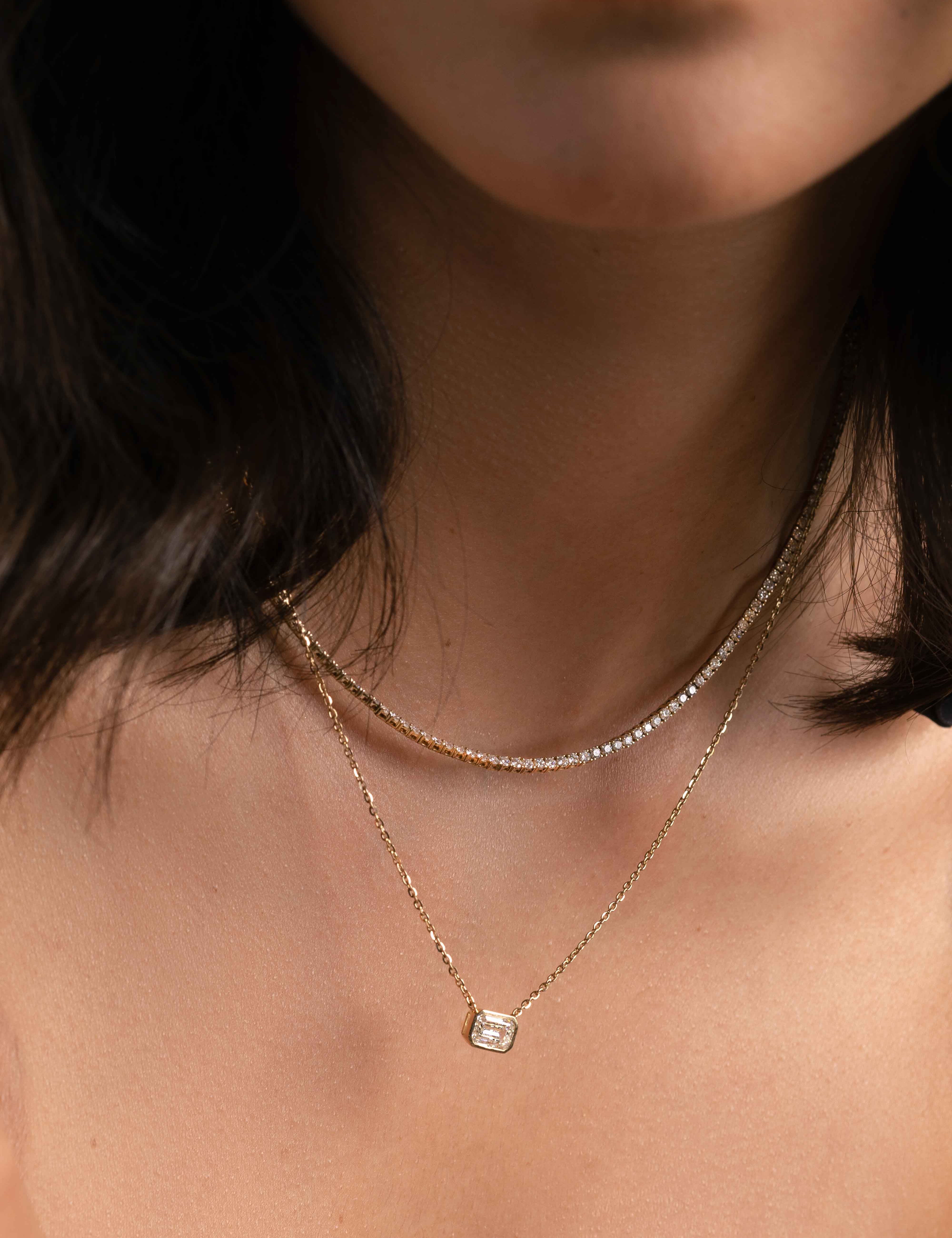 Emerald Lab Diamond Bezel Solitaire Necklace