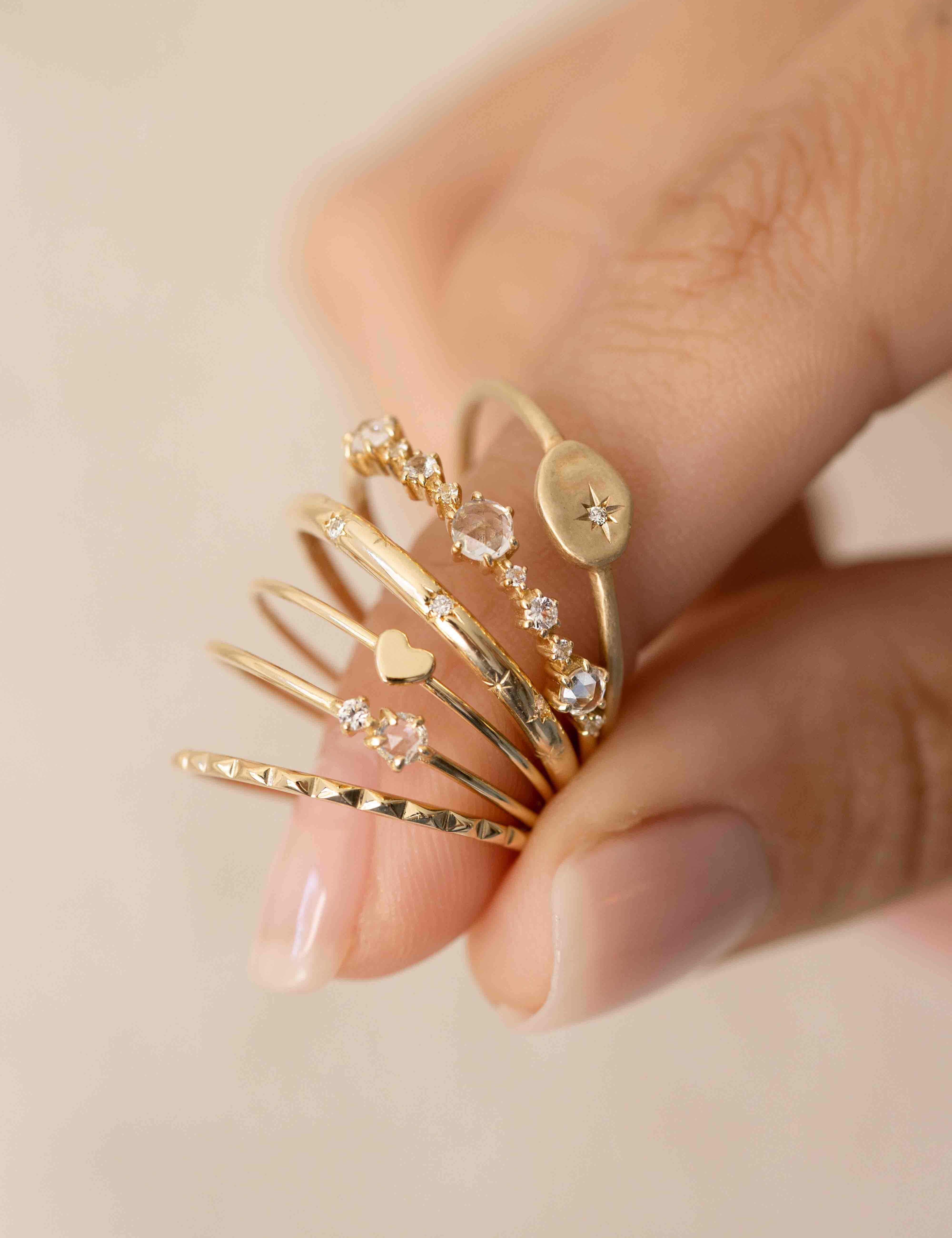 Stars & Diamond Gold Ring