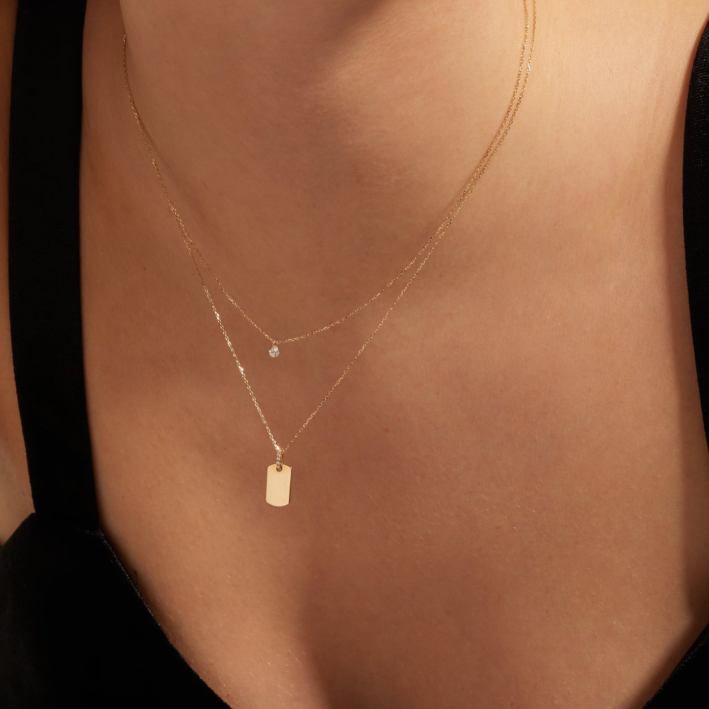 Petite ID Tag Diamond Gold Necklace (Customizable)