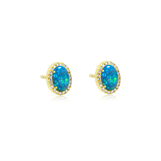 Blue Opal Diamond Gold Studs