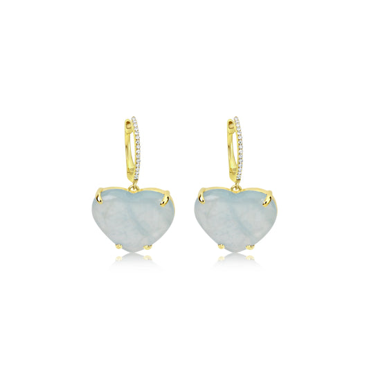 Milky Aquamarine Heart Diamond Earrings