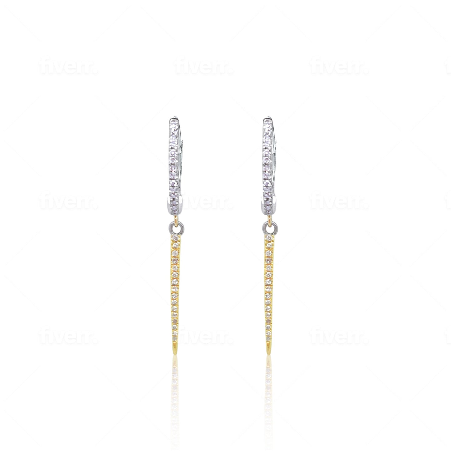 Dainty Two Tone Diamond Dagger Hoop Earrings - Pair