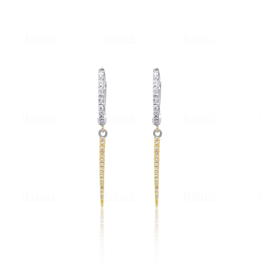 Dainty Two Tone Diamond Dagger Hoop Earrings - Pair