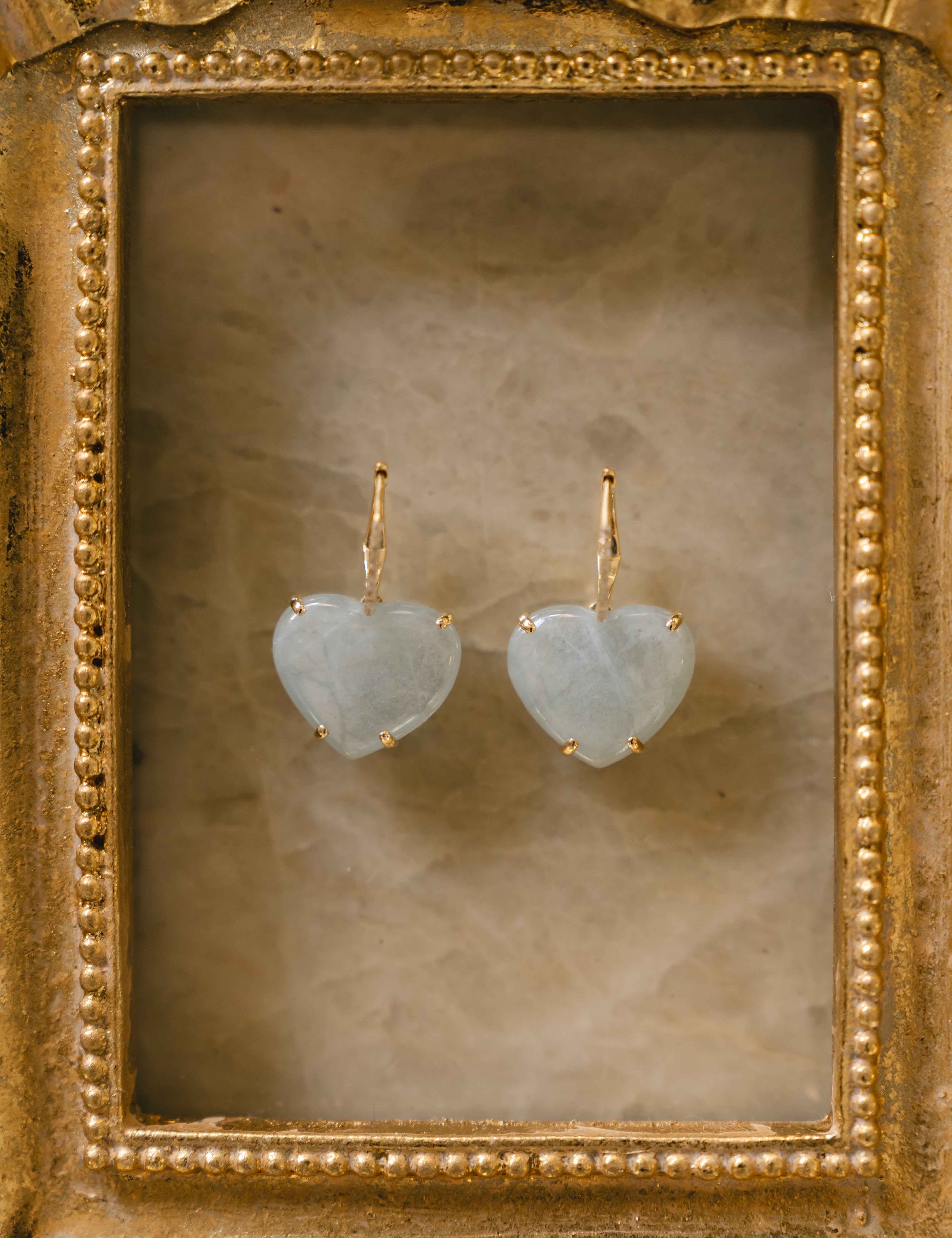 Milky Aquamarine Heart Diamond Earrings