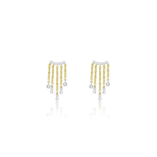 Dainty Two Tone Diamond Fringe Earrings - Pair