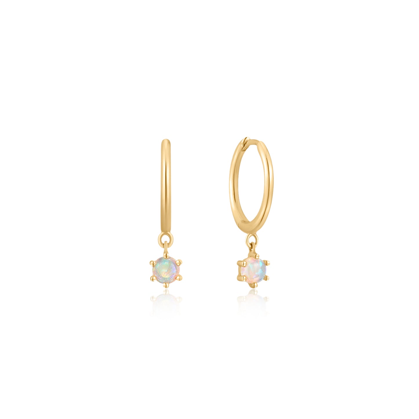 Small Planet Dangling Opal Gold Hoop Earring - Single