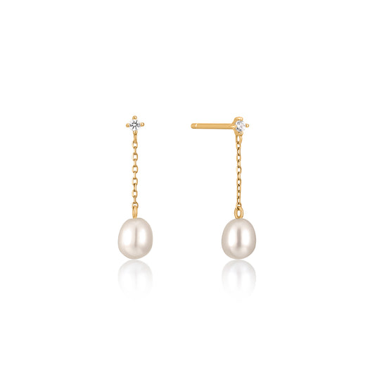 Free Falling Pearl & White Sapphire Earrings (Pair)