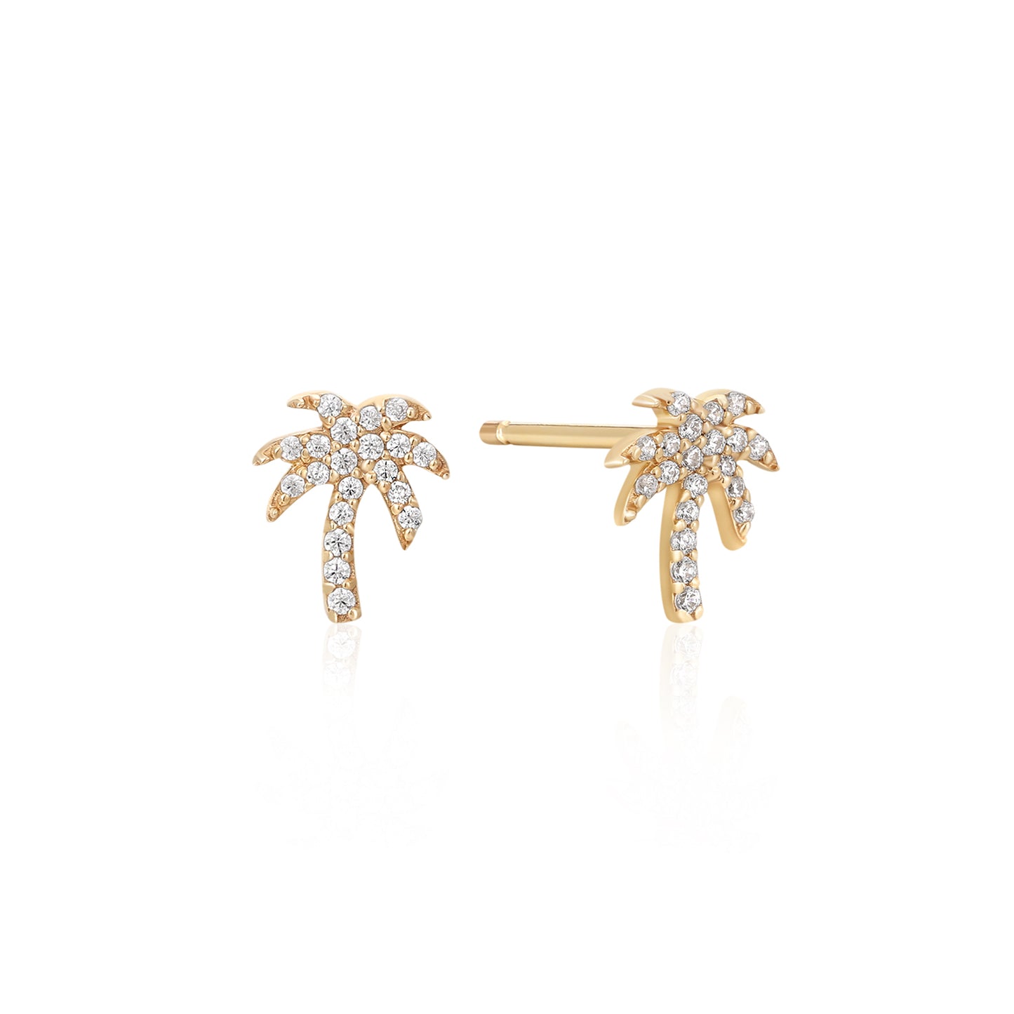 California Dreamin' Palm Tree Diamond Gold Earrings (Pair)