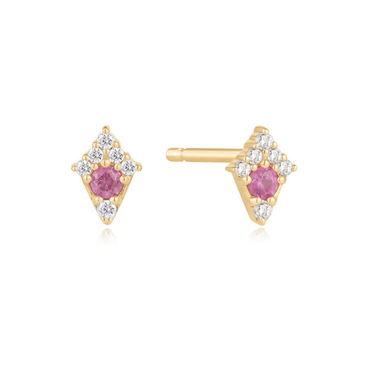 Pop Pink Sapphire Diamond Gold Stud - Single