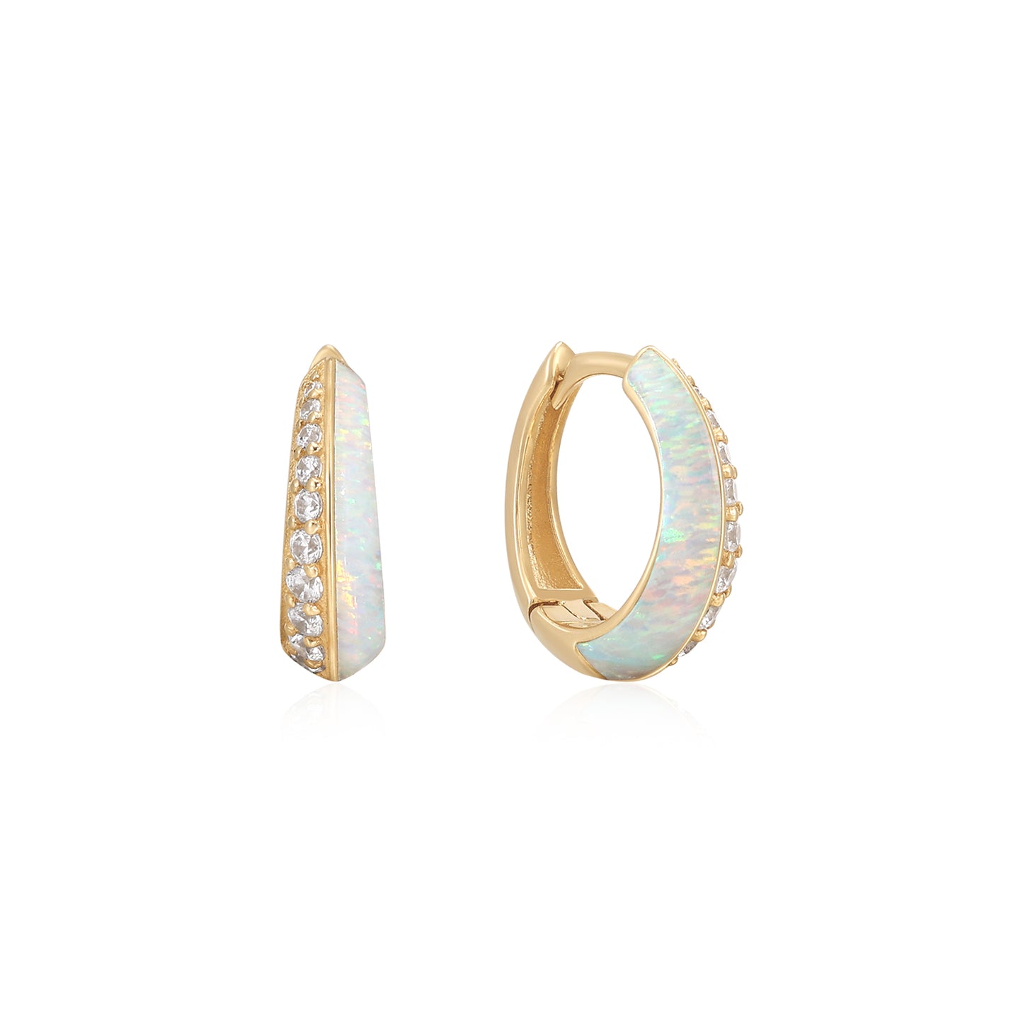 Glow Up Opalescent Diamond Gold Hoops (Pair)