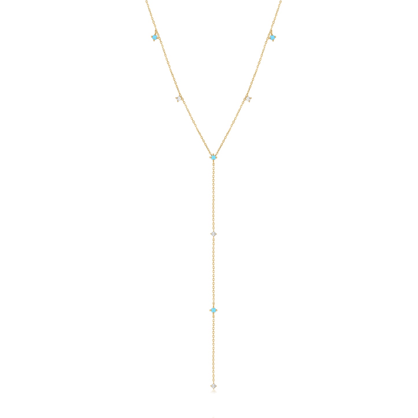 Malibu Shore Turquoise & White Topaz Gold Lariat Necklace