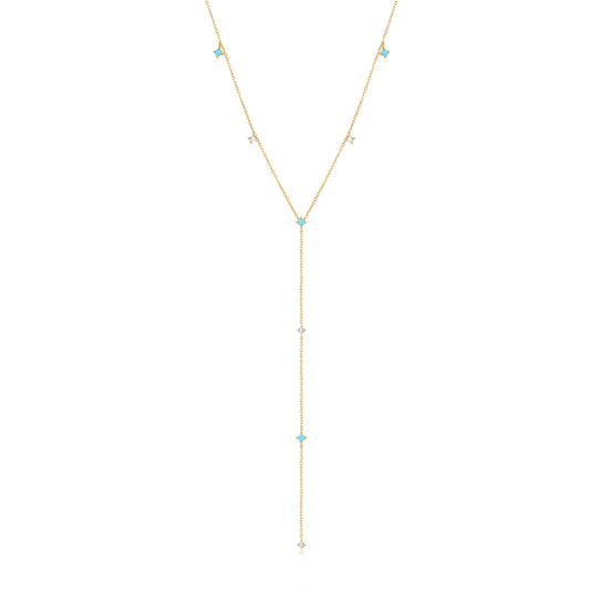 Malibu Shore Turquoise & White Topaz Gold Lariat Necklace