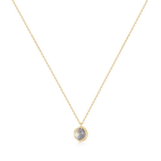 Winter Labradorite Diamond Gold Necklace