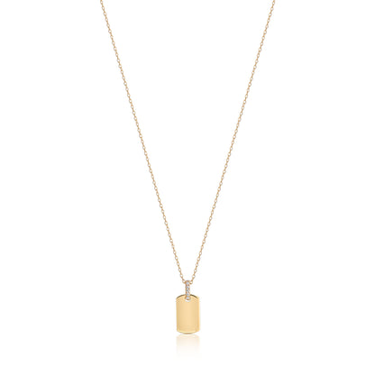 Petite ID Tag Diamond Gold Necklace (Customizable)