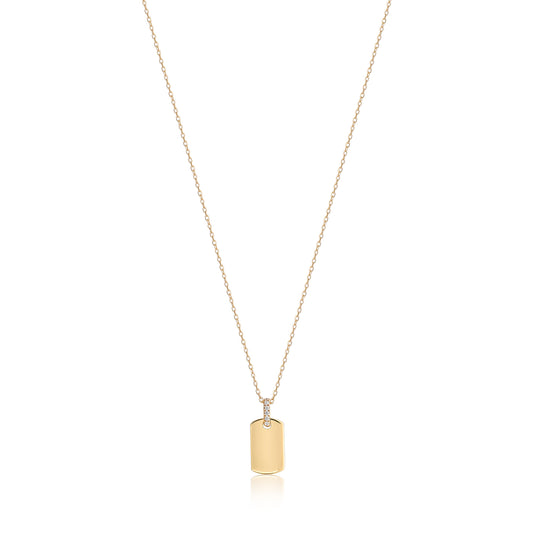 Petite ID Tag Diamond Gold Necklace (Customizable)