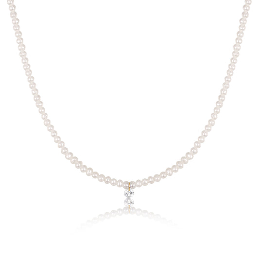 Bombshell Pearl White Sapphire Gold Necklace