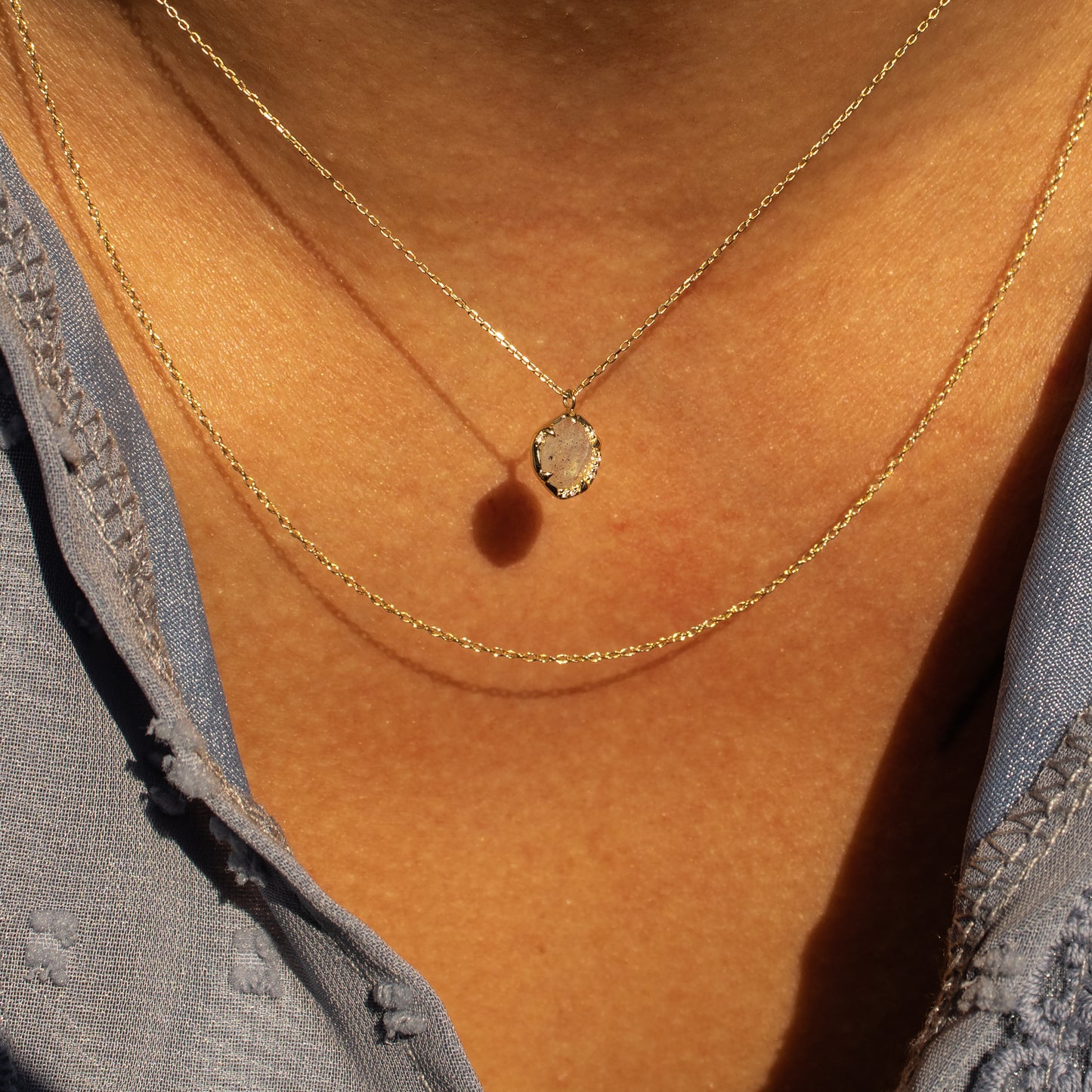 Winter Labradorite Diamond Gold Necklace