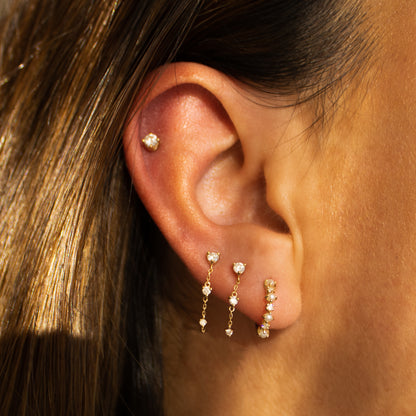 Orion's Belt Dangling Diamond Gold Earring - Single