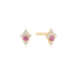 Pop Pink Sapphire Diamond Gold Stud (Single)