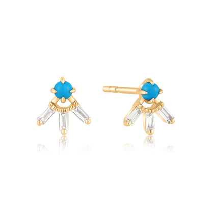 Paradise Turquoise White Sapphire Gold Stud - Single