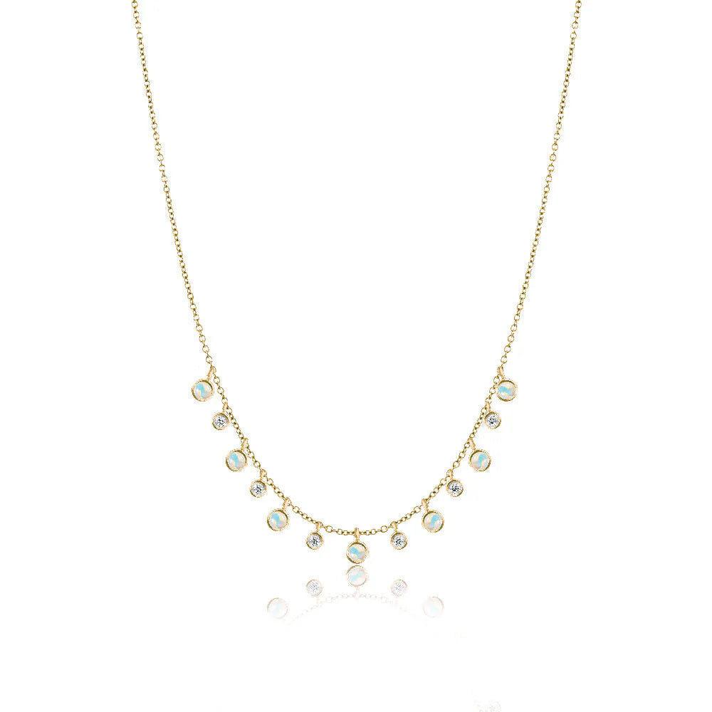 White Opal Diamond Gold Layering Necklace